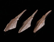 A GROUP OF THREE AVAR IRON TRILOBATE ARROWHEADS Circa 6th-8th century AD. Three small trilobate arrowheads; all with tang. L 59-60 mm

Ex European pri...
