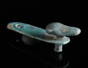 A CELTIC MIDDLE LA TENE BRONZE MOUNT WITH DUCK HEAD Circa 3rd-2nd century BC. Plain mount with rivet in the shape of a stylised duck head. L 37 mm (ma...