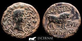 Augustus Bronze As 13,30 g., 28 mm. Celsa (Zaragoza) 2-14 A.D. Near extremely fine