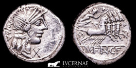 M. Fannius C.f. Silver denarius 3,77 g. 18 mm. Rome 123 B.C. Good very fine