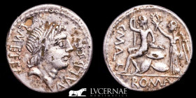Metellus, Poblicius and Postumius Silver fouree denarius 2,85 g. 20 mm. Rome 96 B.C. Good very fine