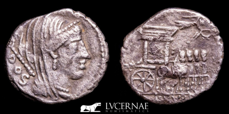 Roman Republic - L. Rubrius Dossenus - Silver Denarius (3,58 g. 18 mm.) Rome, 87...