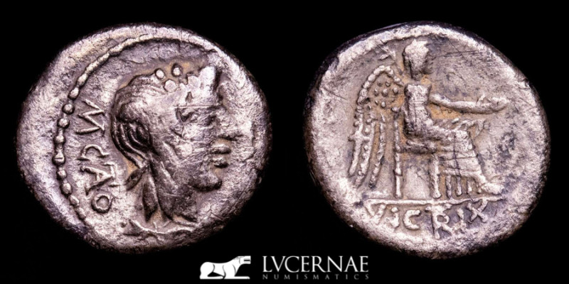 Roman Republic, imperatorial times - M. Porcius Cato; silver Quinarius, (1.72 g....