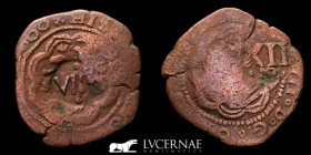Felipe III Copper 4 Maravedis 4,70 g, 27 mm. Segovia 1600 gVF. Double countmarked
