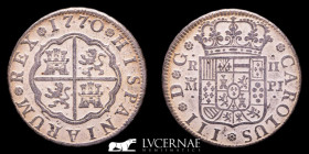 Carlos III (1759-1788) Silver 2 Reales 5.69 g 25 mm. Madrid 1770 PJ Extremely fine+