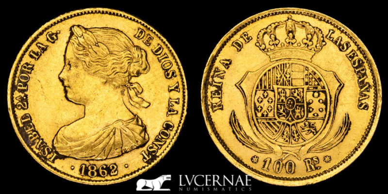 Spain - Isabel II (1833 - 1868) Gold 100 reales. Seville mint in 1862.

8.39 gra...