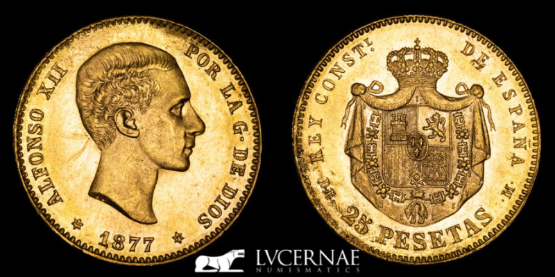 Spain - ALFONSO XII (1874-1885) 

Gold 25 pesetas. 1877*18-77. DEM. 

Cal-2019-6...