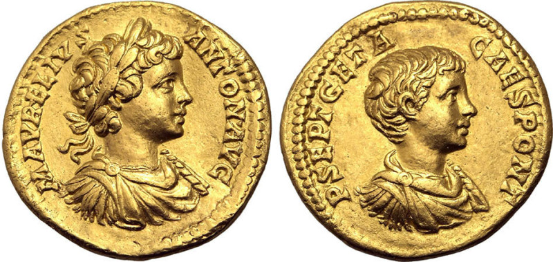 SEPTIME SÉVÈRE, JULIE, CARACALLA et GETA
Aureus : Buste nu & cuirassé à droite ...