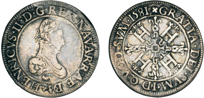 NAVARRE, royaume
Henri III (1572-1589) : Franc d'argent, variété le buste plus ...