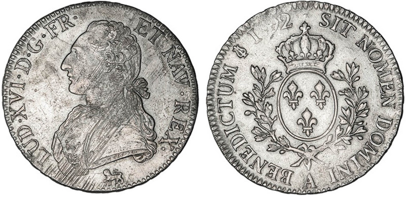 LOUIS XVI (1774-1792/93)
Écu aux branches d'olivier et au buste habillé
1792 A...