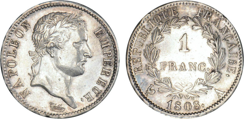 1 FRANC
1 FRANC au revers République Française
1808 A - SUP 50 (SUP-)
nettoyé...