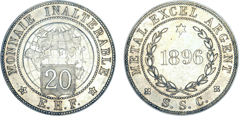 5 FRANCS
5 FRANCS (module de), ESSAI de "monnaie inaltérable"
1896 - SUP 58 (S...