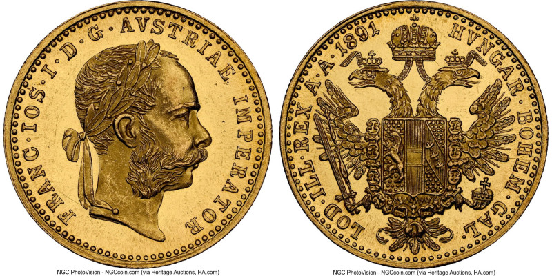 Franz Joseph I gold Ducat 1891 MS63 NGC, Vienna mint, KM2267, Fr-493. With only ...