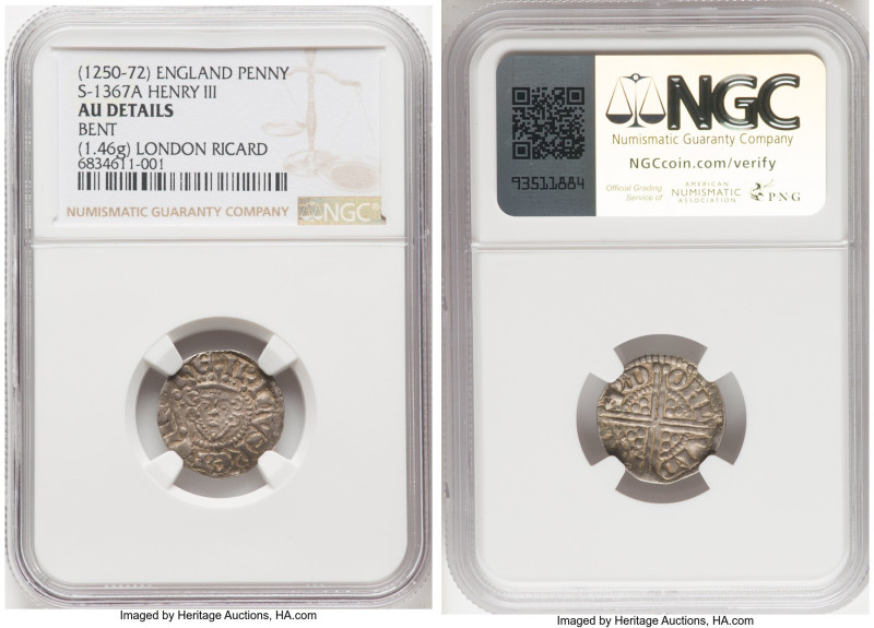 Henry III (1216-1272) Penny ND (1250-1272) AU Details (Bent) NGC, London mint, R...