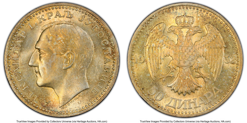 Alexander I 50 Dinara 1932 MS63 PCGS, Belgrade mint, KM16. This Choice offering,...