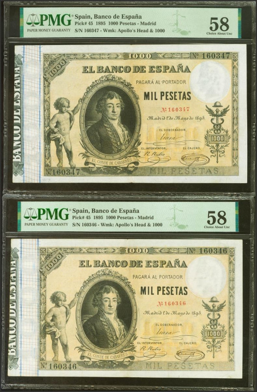 1000 Pesetas. 1 de Mayo de 1895. Pareja correlativa. Sin serie. (Edifil 2023: 30...