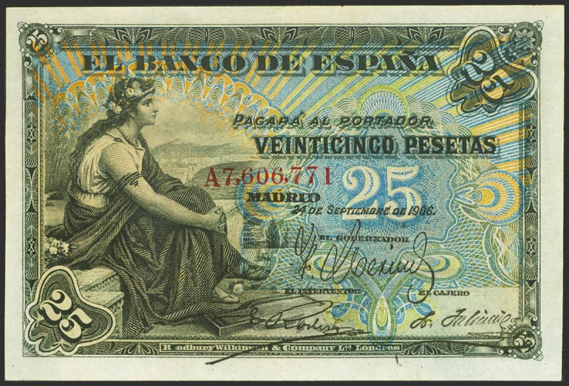 25 Pesetas. 24 de Septiembre de 1906. Serie A. (Edifil 2023: 314a). Conservando ...