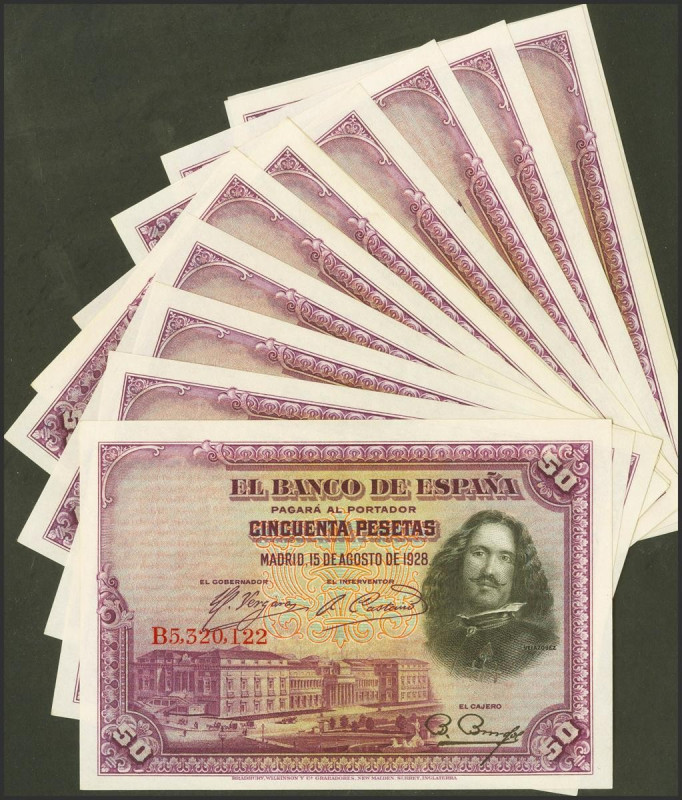 Conjunto de 12 billetes en tramos correlativos de 50 Pesetas emitidos el 15 de A...