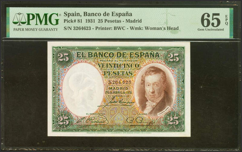 25 Pesetas. 25 de Abril de 1931. Sin serie. (Edifil 2021: 358, Pick: 81). Inusua...