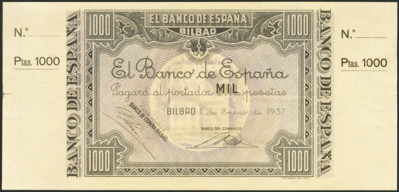 1000 Pesetas. 1 de Enero de 1937. Sucursal de Bilbao, antefirma Banco de Comerci...