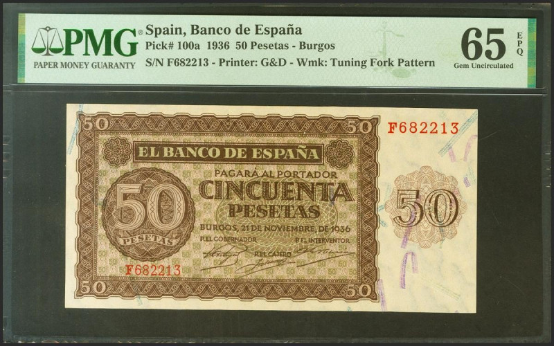 50 Pesetas. 21 de Noviembre de 1936. Serie F. (Edifil 2021: 420a, Pick: 100a). M...