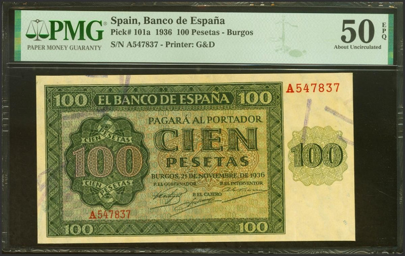 100 Pesetas. 21 de Noviembre de 1936. Serie A. (Edifil 2021: 421, Pick: 101a). A...