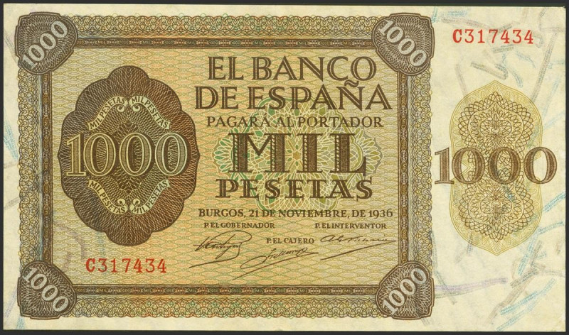 1000 Pesetas. 21 de Noviembre de 1936. Serie C, última serie emitida. (Edifil 20...