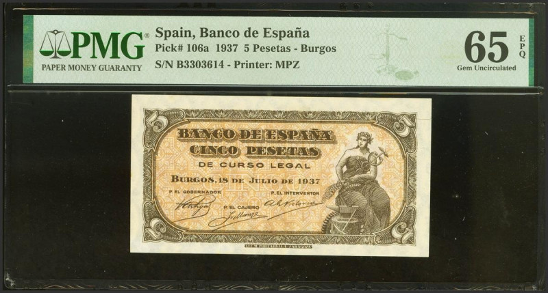 5 Pesetas. 18 de Julio de 1937. Serie B. (Edifil 2021: 424a, Pick: 106a). Inusua...