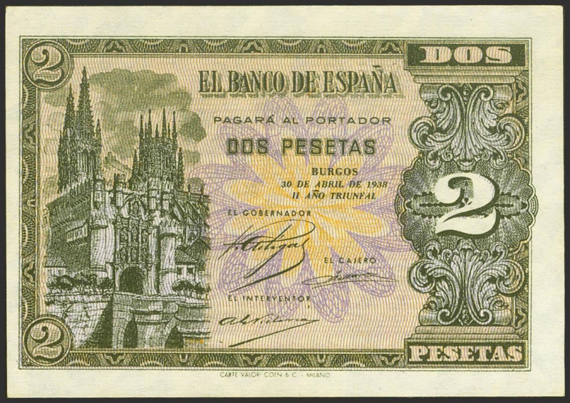 2 Pesetas. 30 de Abril de 1938. Serie N, última serie emitida. (Edifil 2021: 429...