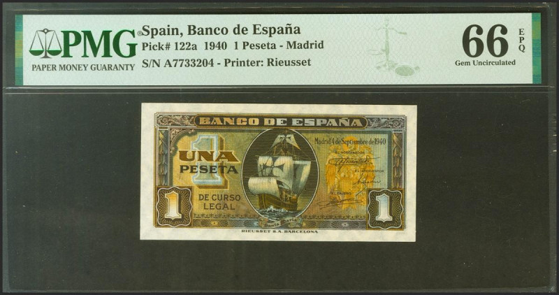 1 Peseta. 4 de Septiembre de 1940. Serie A. (Edifil 2021: 442a, Pick: 122a). Rar...