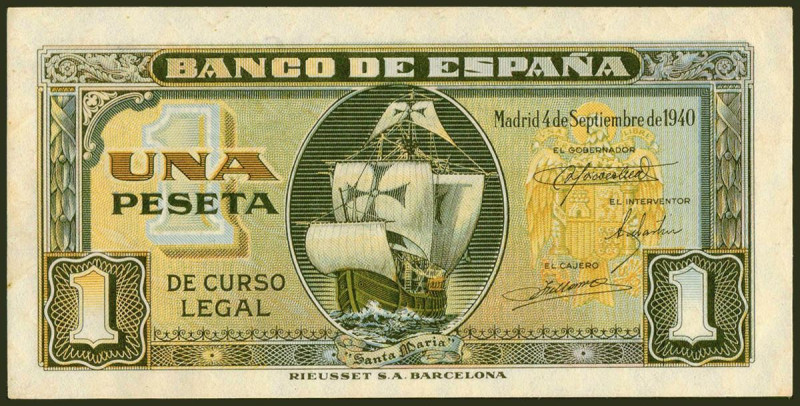 1 Peseta. 4 de Septiembre de 1940. Serie G. (Edifil 2021: 442a). Conserva todo s...