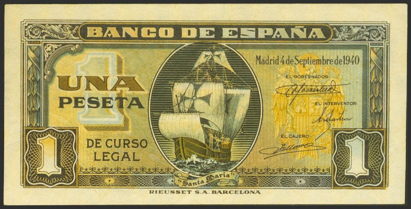 1 Peseta. 4 de Septiembre de 1940. Serie I, última serie emitida. (Edifil 2023: ...