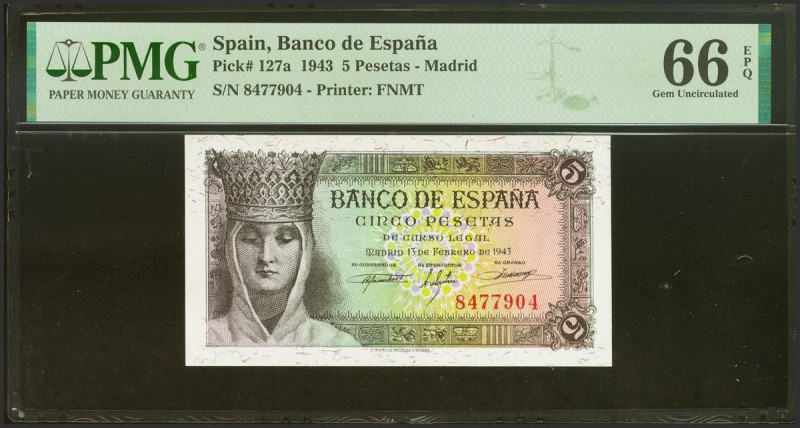 5 Pesetas. 13 de Febrero de 1943. Sin serie. (Edifil 2021: 446, Pick: 127a). Inu...