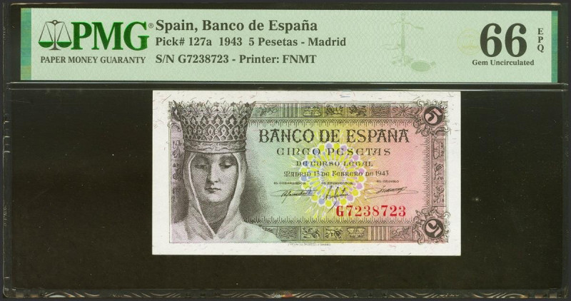 5 Pesetas. 13 de Febrero de 1943. Serie G. (Edifil 2021: 446a, Pick: 127a). Inus...