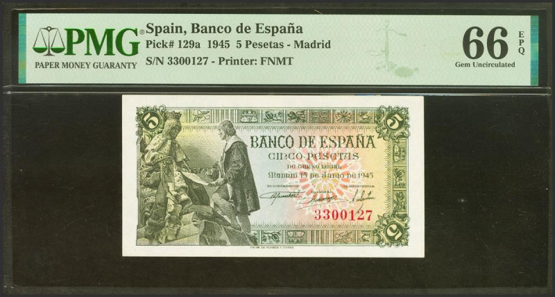 5 Pesetas. 15 de Junio de 1945. Sin serie. (Edifil 2023: 449, Pick: 129a). Raro ...