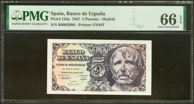 5 Pesetas. 12 de Abril de 1947. Serie B. (Edifil 2023: 454a, Pick: 134a). Raro e...