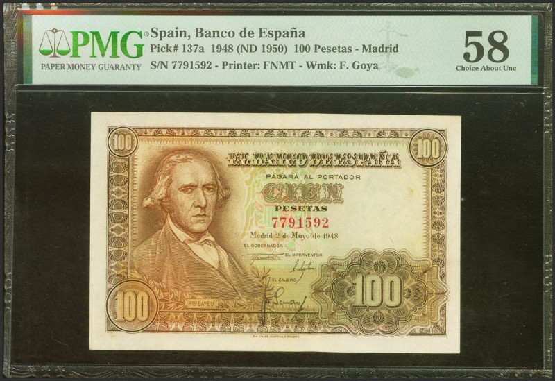 100 Pesetas. 2 de Mayo de 1948. Sin serie. (Edifil 2023: 456, Pick: 137a). Inusu...