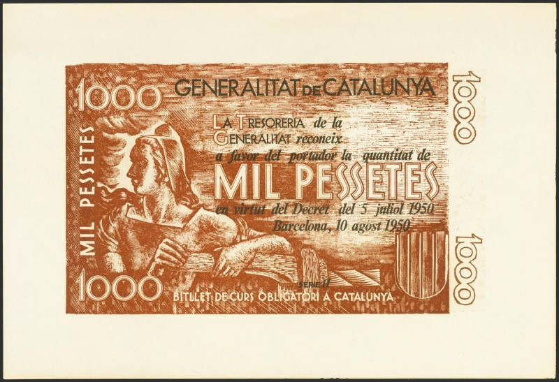 Prueba en color castaño de un billete No Emitido de la Generalitat de Catalunya ...