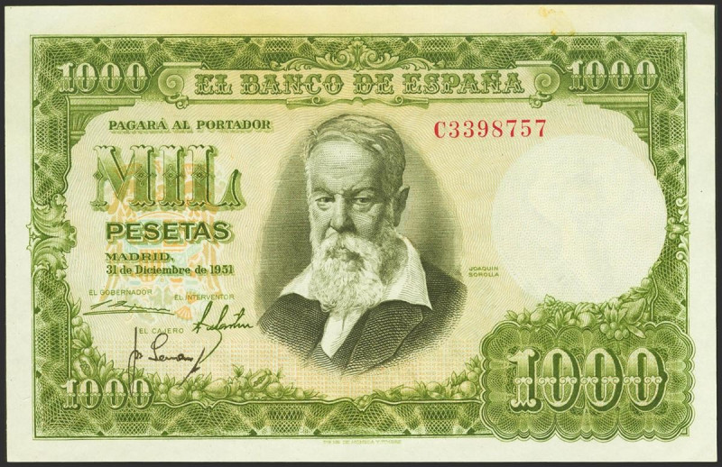 1000 Pesetas. 31 de Diciembre de 1951. Serie C, última serie emitida. (Edifil 20...