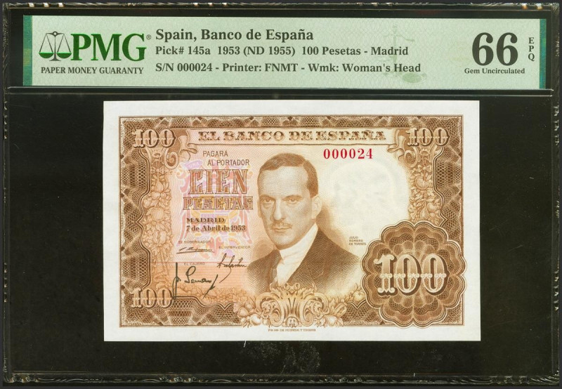 100 Pesetas. 7 de Abril de 1953. Sin serie y numeración extremadamente baja (000...