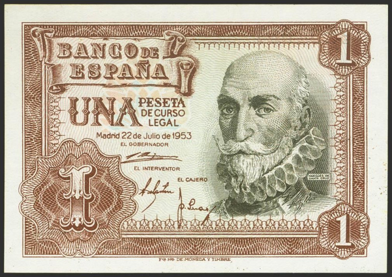 1 Peseta. 22 de Julio de 1953. Sin serie. (Edifil 2023: 465). Apresto original. ...