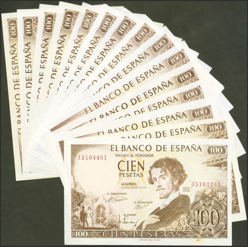 Conjunto de 17 billetes alguno de ellos correlativos entre si de 100 Pesetas, em...