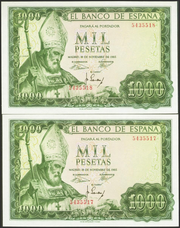 1000 Pesetas. 19 de Noviembre de 1965. Pareja correlativa. Sin serie. (Edifil 20...