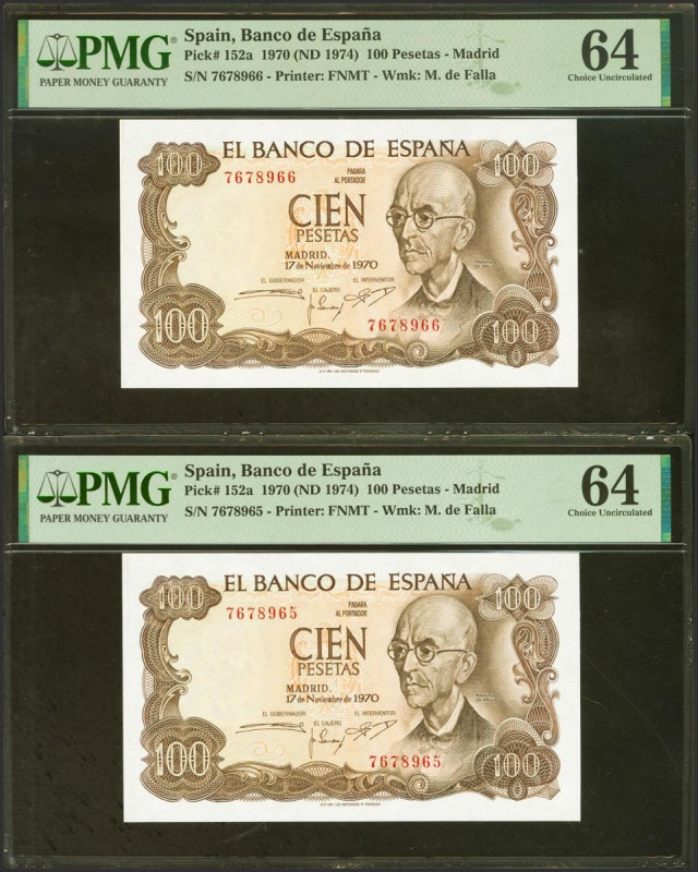 100 Pesetas. 17 de Noviembre de 1970. Pareja correlativa. Sin serie. (Edifil 202...