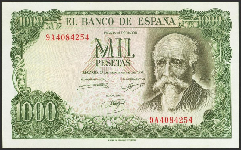 1000 Pesetas. 17 de Septiembre de 1971. Serie especial 9A. (Edifil 2023: 474d). ...