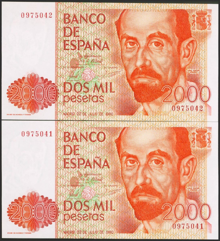 2000 Pesetas. 22 de Julio de 1980. Pareja correlativa. Sin serie. (Edifil 2021: ...