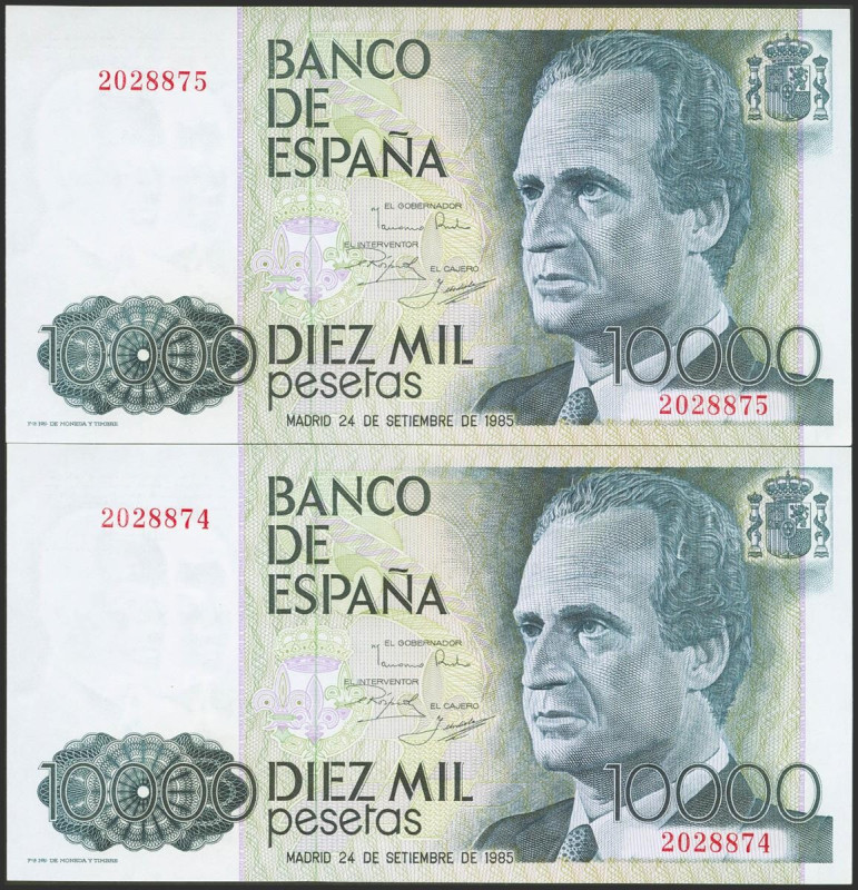 10000 Pesetas. 24 de Septiembre de 1985. Pareja correlativa. Sin serie. (Edifil ...