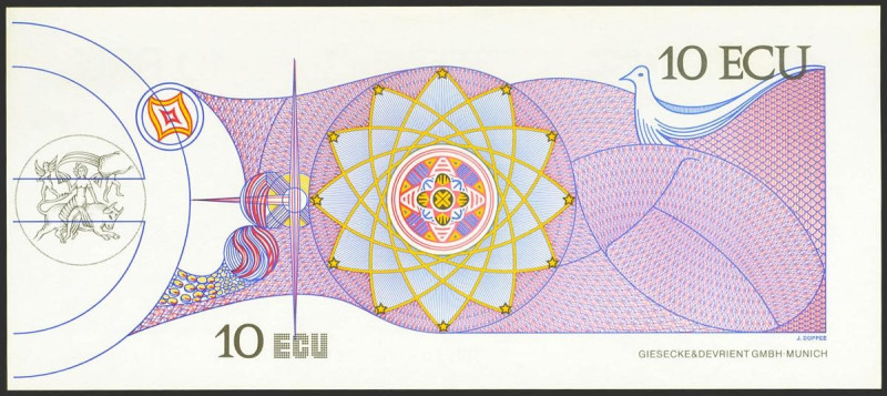 10 Ecu. 1992. SPECIMEN. Billete Promocional de la moneda única Europea, el Ecu, ...