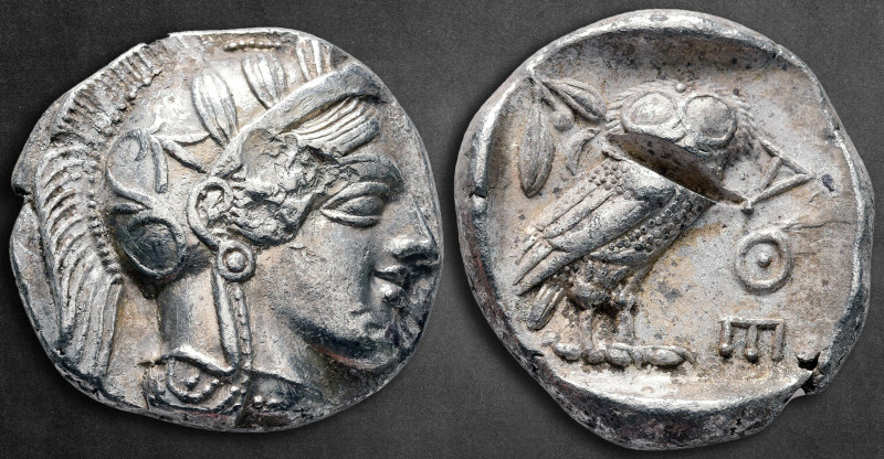 Attica. Athens circa 454-404 BC. 
Tetradrachm AR

26 mm, 17,07 g

Helmeted ...