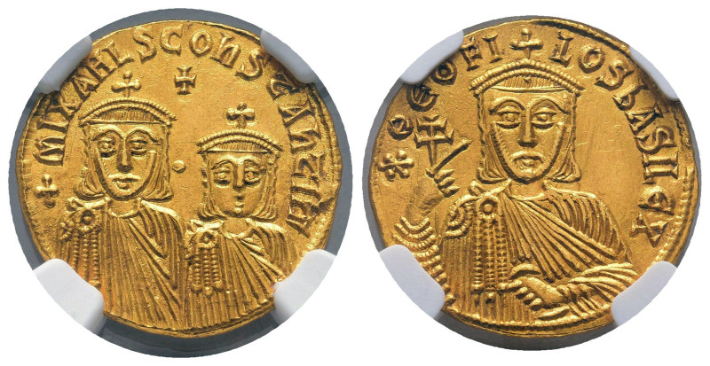Theophilus, with Constantine and Michael II AD 829-842. Constantinople
Solidus ...